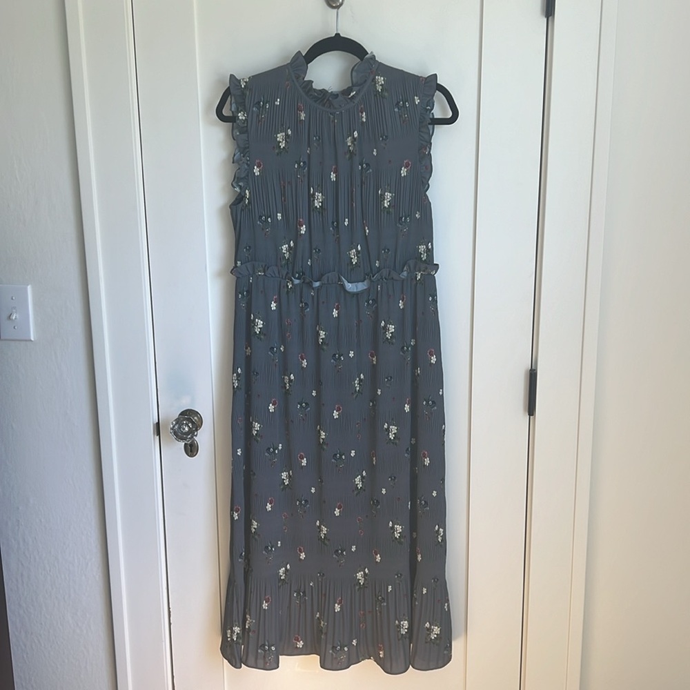 🛍️Ted Baker Toppaz Oracle Pleated Midi Dress Gray Women’s 3 Size 8 Floral - Picture 5 of 8